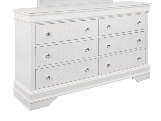 31" Metallic White Solid Wood Five Drawer Chest