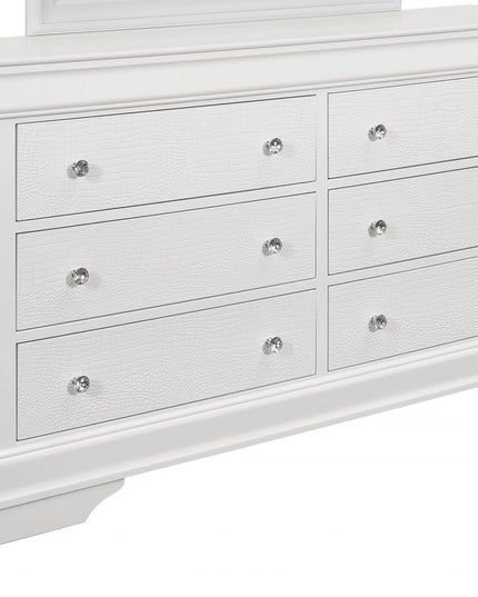 31" Metallic White Solid Wood Five Drawer Chest