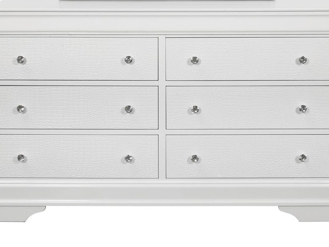 31" Metallic White Solid Wood Five Drawer Chest
