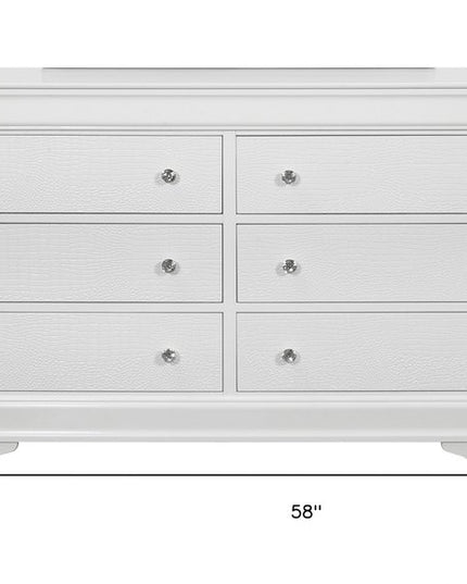 31" Metallic White Solid Wood Five Drawer Chest