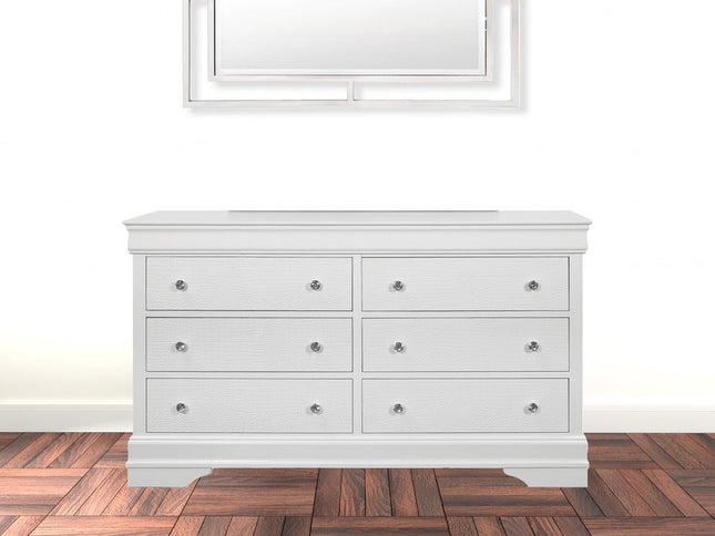 31" Metallic White Solid Wood Five Drawer Chest