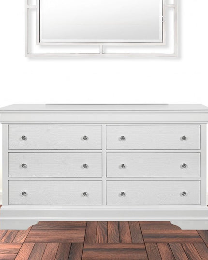 31" Metallic White Solid Wood Five Drawer Chest
