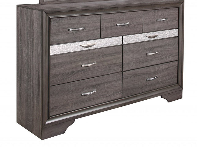 62" Grey Solid Wood Nine Drawer Double Dresser