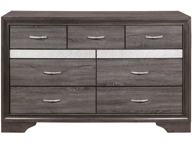 62" Grey Solid Wood Nine Drawer Double Dresser
