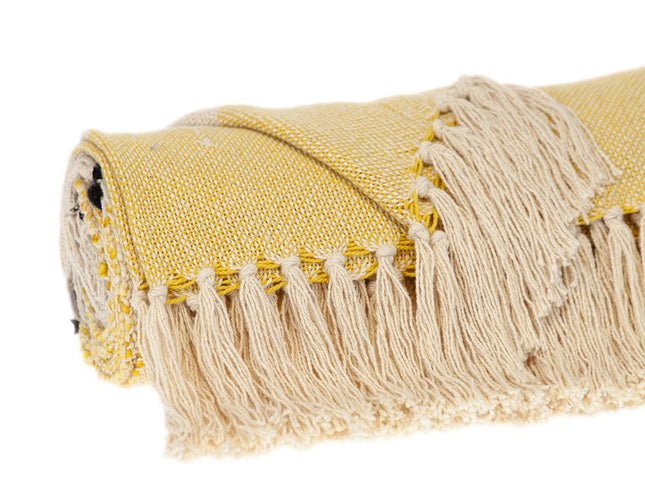 50" X 60" Yellow and Ivory Woven Cotton Striped Throw Blanket with Tassels