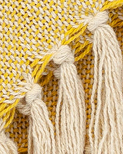 50" X 60" Yellow and Ivory Woven Cotton Striped Throw Blanket with Tassels