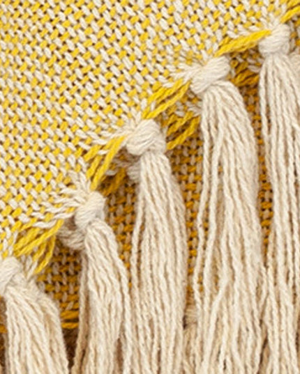 50" X 60" Yellow and Ivory Woven Cotton Striped Throw Blanket with Tassels