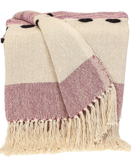 50" X 60" Purple and Ivory Woven Cotton Striped Throw Blanket with Tassels