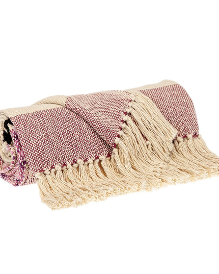 50" X 60" Purple and Ivory Woven Cotton Striped Throw Blanket with Tassels