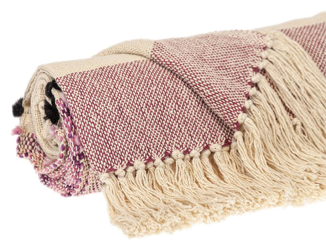 50" X 60" Purple and Ivory Woven Cotton Striped Throw Blanket with Tassels