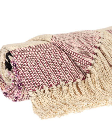 50" X 60" Purple and Ivory Woven Cotton Striped Throw Blanket with Tassels