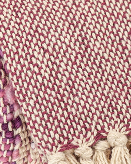 50" X 60" Purple and Ivory Woven Cotton Striped Throw Blanket with Tassels