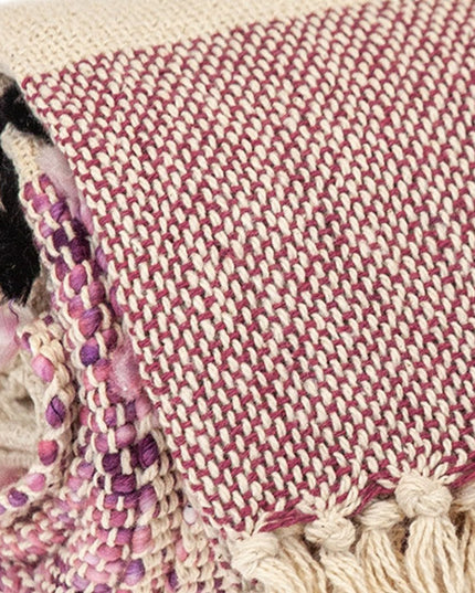 50" X 60" Purple and Ivory Woven Cotton Striped Throw Blanket with Tassels