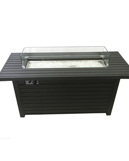50000 BTU 54" Black And Clear Aluminum Propane Rectangular Fire pit table With Cover