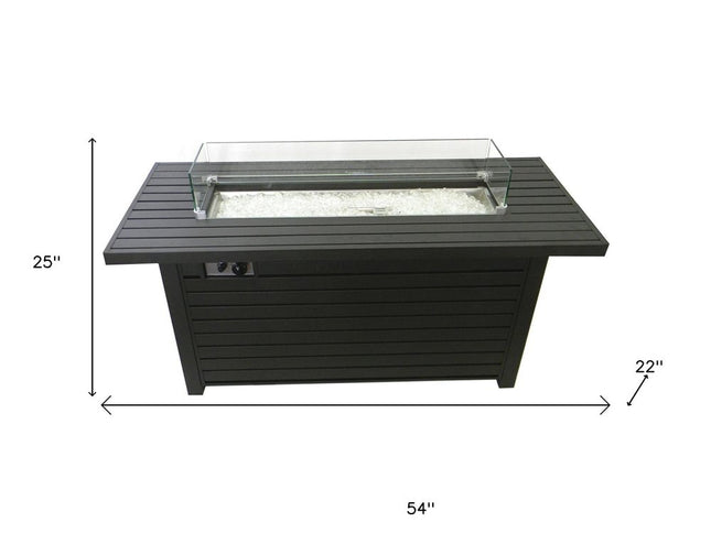 50000 BTU 54" Black And Clear Aluminum Propane Rectangular Fire pit table With Cover