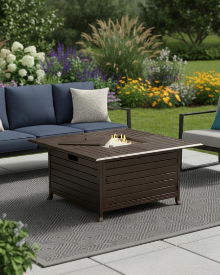 42000 BTU 45" Bronze Aluminum Propane Square Fire pit table With Cover