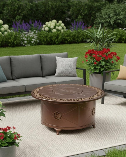 42000 BTU 48" Bronze Aluminum Propane Round Fire pit table With Cover