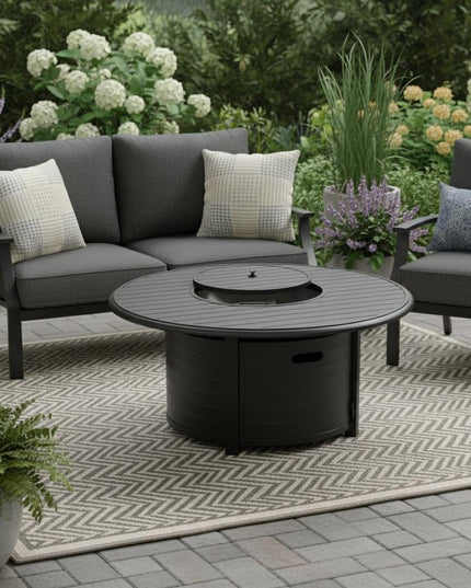 42000 BTU 48" Black Aluminum Propane Round Fire pit table With Cover