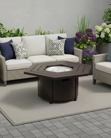 40000 BTU 45" Bronze Aluminum Propane Hexagon Fire pit table With Cover
