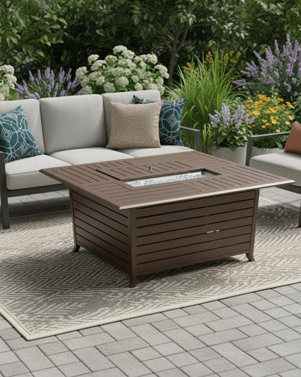 42000 BTU 36" Bronze Aluminum Propane Rectangular Fire pit table With Cover