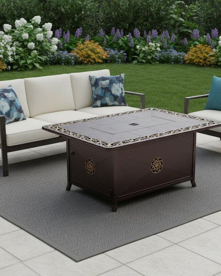 42000 BTU 35" Bronze Aluminum Propane Rectangular Fire pit table With Cover