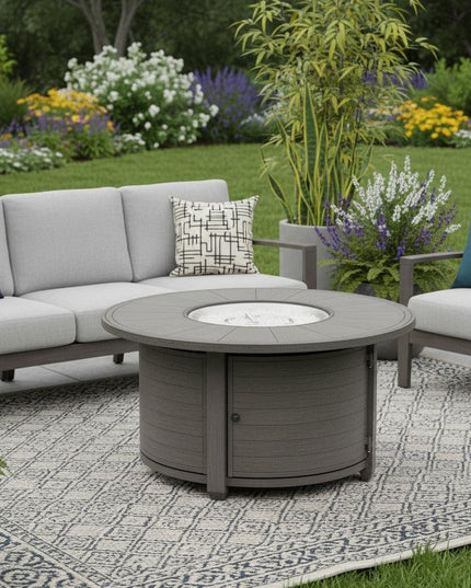 42000 BTU 44" Gray Aluminum Propane Round Fire pit table With Cover