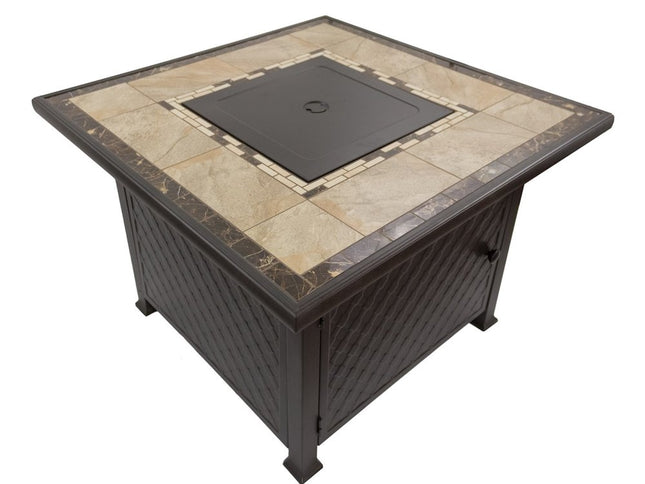 50000 BTU 40" Black And Brown Steel Propane Square Fire pit table With Cover