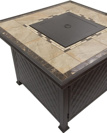 50000 BTU 40" Black And Brown Steel Propane Square Fire pit table With Cover