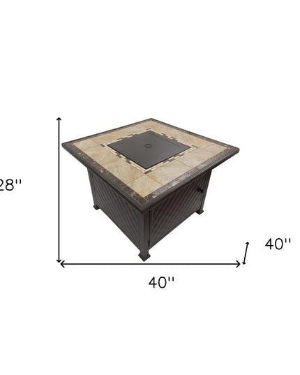 50000 BTU 40" Black And Brown Steel Propane Square Fire pit table With Cover