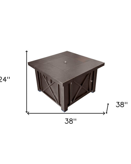 40000 BTU 38" Antiqued Bronze Steel Propane Square Fire pit table With Cover