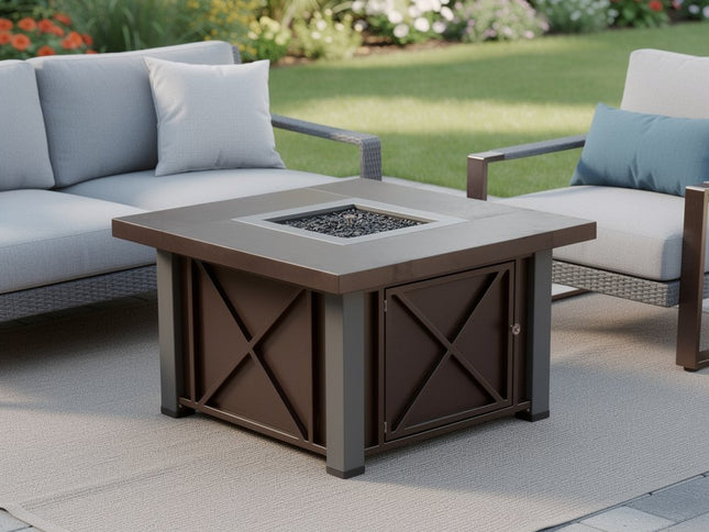 40000 BTU 38" Antiqued Bronze And Silver Propane Square Fire pit table With Cover
