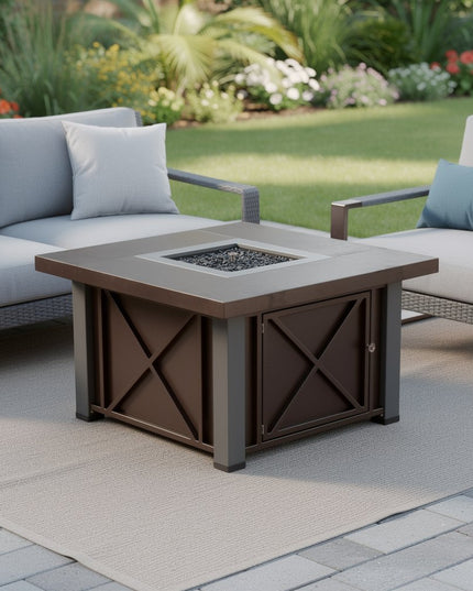 40000 BTU 38" Antiqued Bronze And Silver Propane Square Fire pit table With Cover