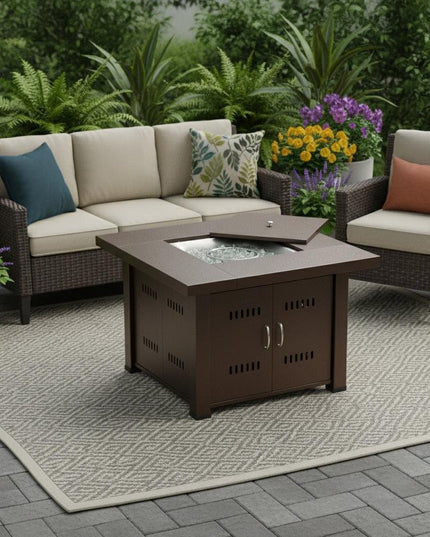 40000 BTU 38" Antiqued Bronze Steel Propane Square Fire pit table With Cover