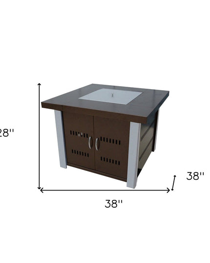 40000 BTU 38" Antiqued Bronze And Silver Steel Propane Square Fire pit table With Cover
