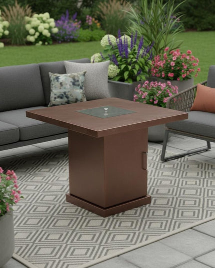 40000 BTU 30" Antiqued Bronze And Gold Steel Propane Square Fire pit table With Cover