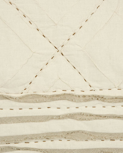 Ivory Geometric King Kantha Stitch Quilt With Shams