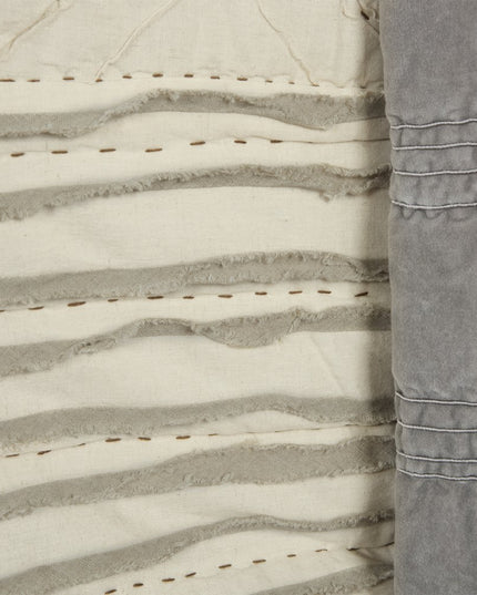 Ivory Geometric King Kantha Stitch Quilt With Shams