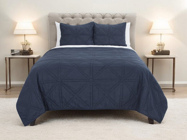 Set of Three Indigo Geometric King Quilt