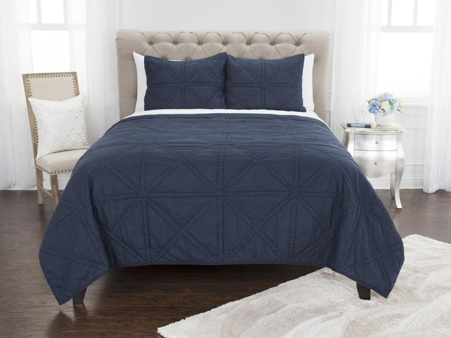 Set of Three Indigo Geometric King Quilt