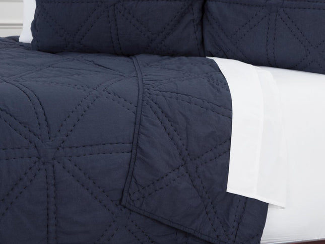 Set of Three Indigo Geometric King Quilt