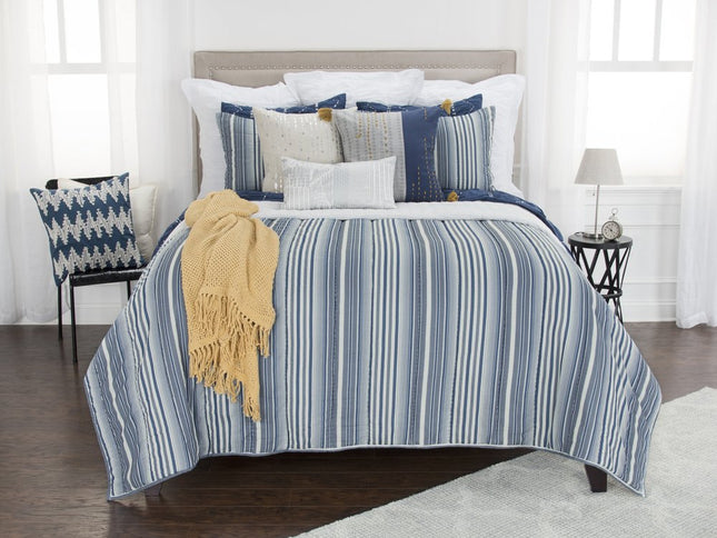 Blue And White Striped King Quilt