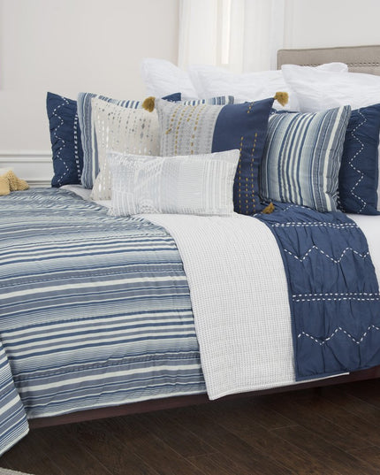 Blue And White Striped King Quilt
