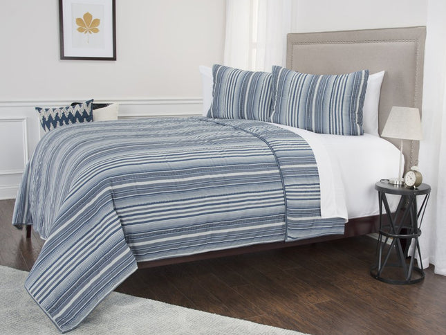 Blue And White Striped Queen Quilt