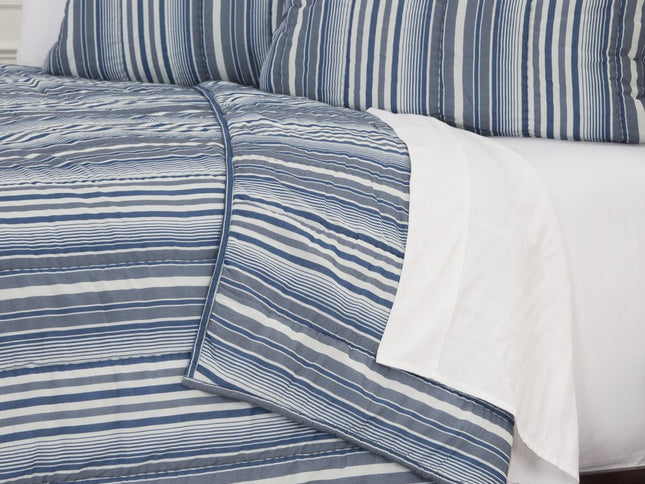 Blue And White Striped Queen Quilt