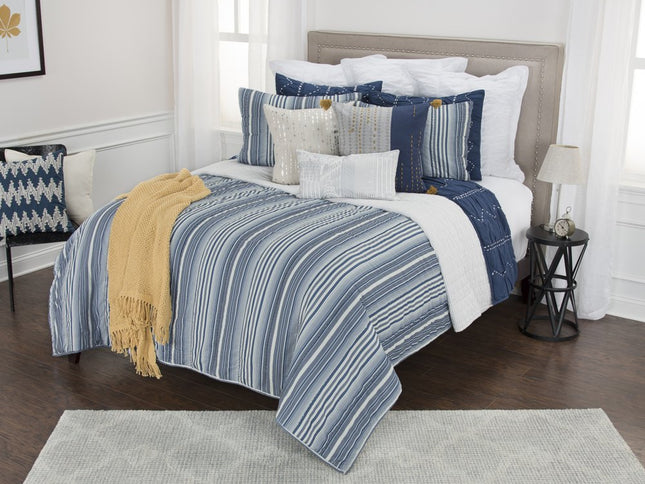 Blue And White Striped Queen Quilt
