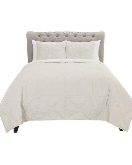 Set of Three Ivory Geometric King Quilt