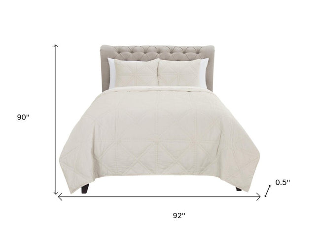 Set of Three Ivory Geometric Queen Quilt