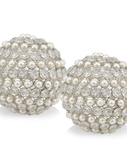 Set Of Two 5" Silver And Clear Faux Crystal Decorative Orb Sculptures