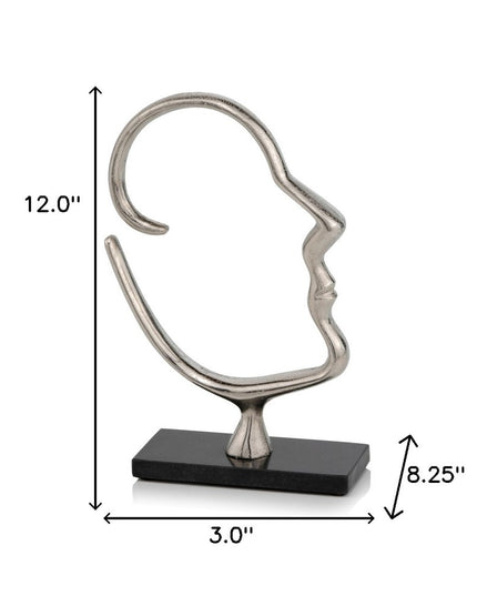 12" Black and Silver Marble and Aluminum Tabletop Sculpture