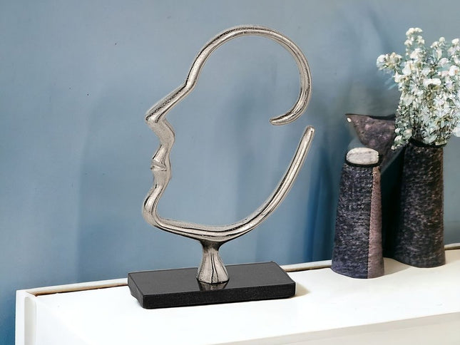 12" Black and Silver Marble and Aluminum Tabletop Sculpture